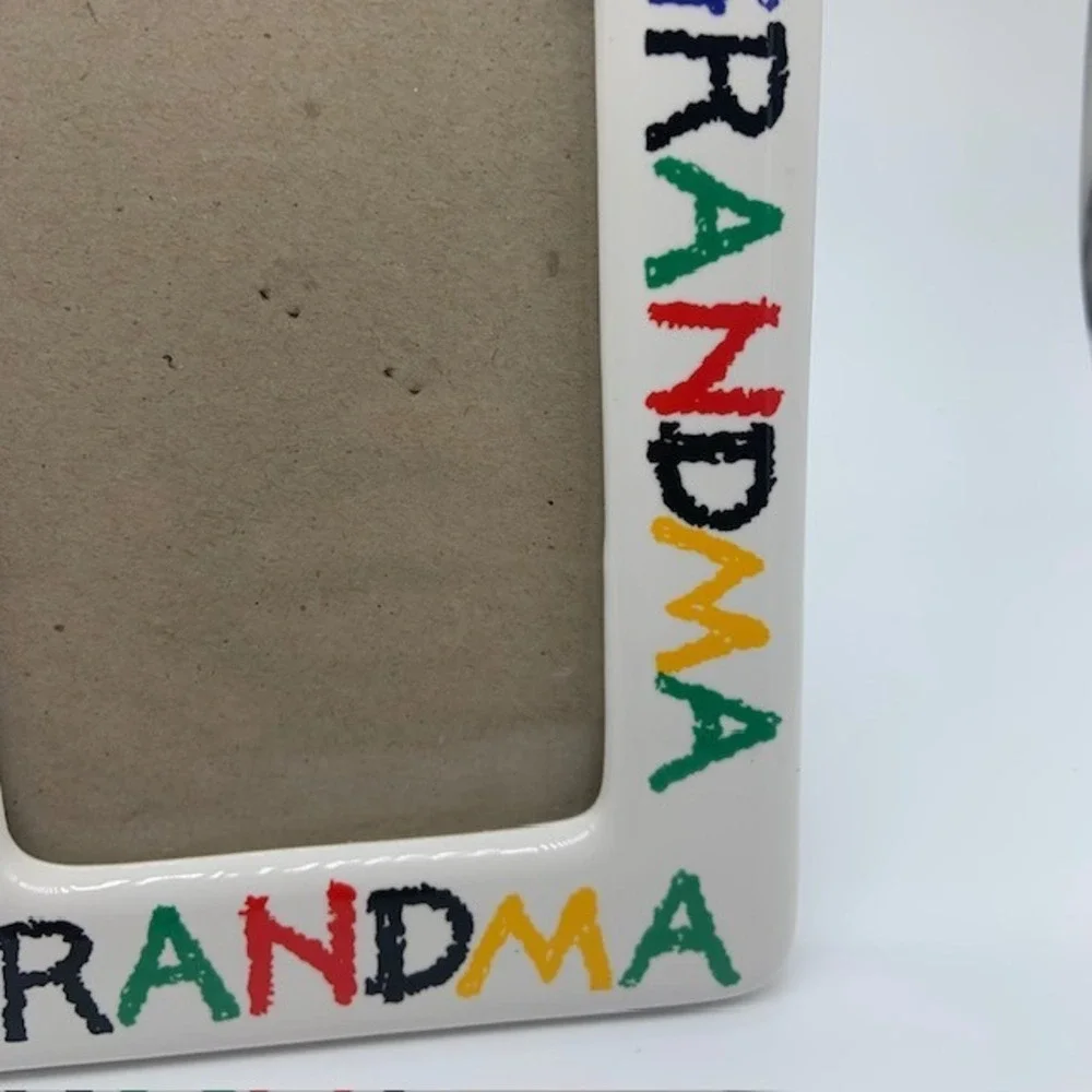 Vintage I Love My Grandma Ceramic 3x5 Picture Frame Colorful Crayon Style Hearts